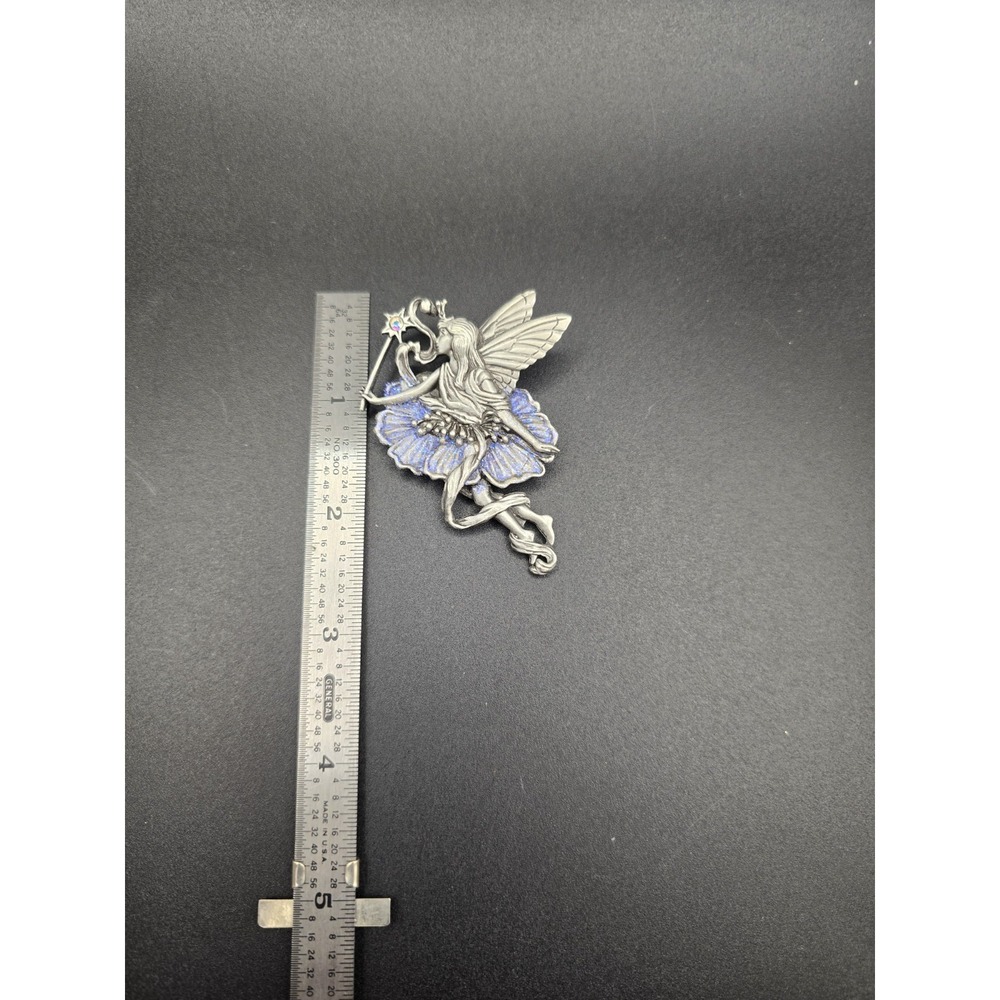 Vtg Signed JJ Jonette Pewter Fairy Nymph Rhinestone Star Blue Sparkle Pin Brooch - Picture 3 of 5